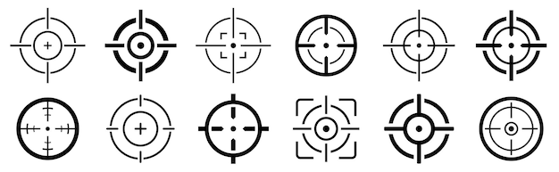 target icons set gun target focus crosshair reticle viewfinder target destination flat and line style stock vector