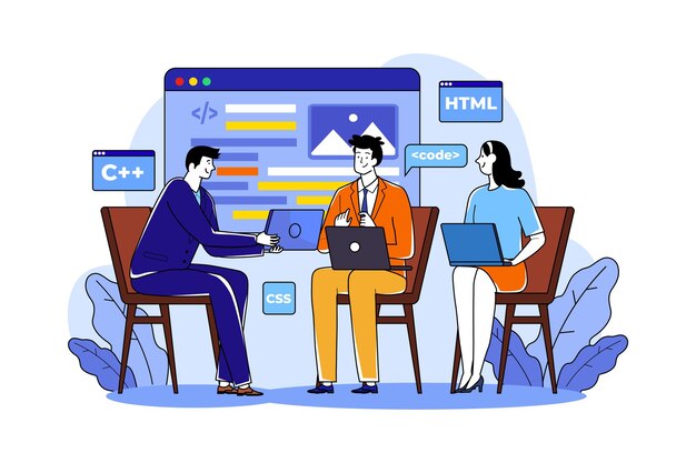 team writes code programming for app or website