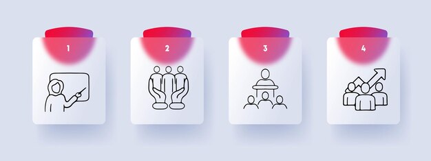teamwork line icon graph arrow hands cooperation support glassmorphism style vector line icon