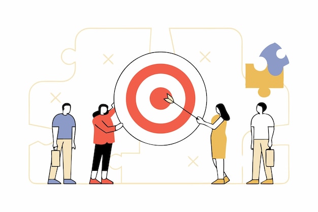 teamwork people with target and puzzle pieces illustration art on white background