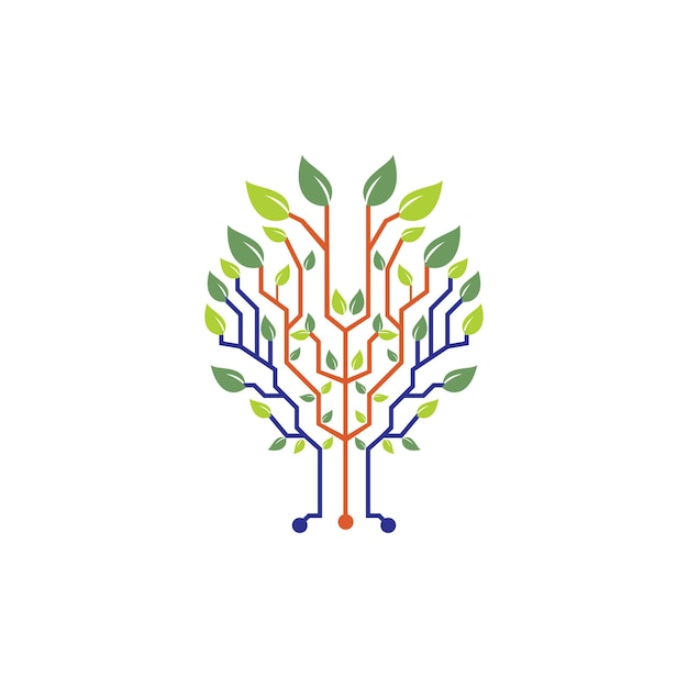 Tech tree vector logo design template