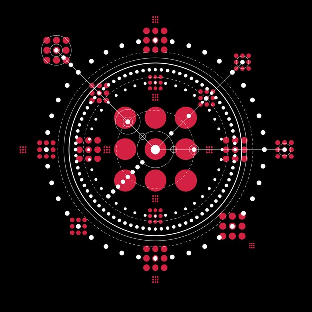 Technical plan, abstract engineering draft for use in graphic and web design. Red vector drawing of industrial system created with mechanical parts and circles.