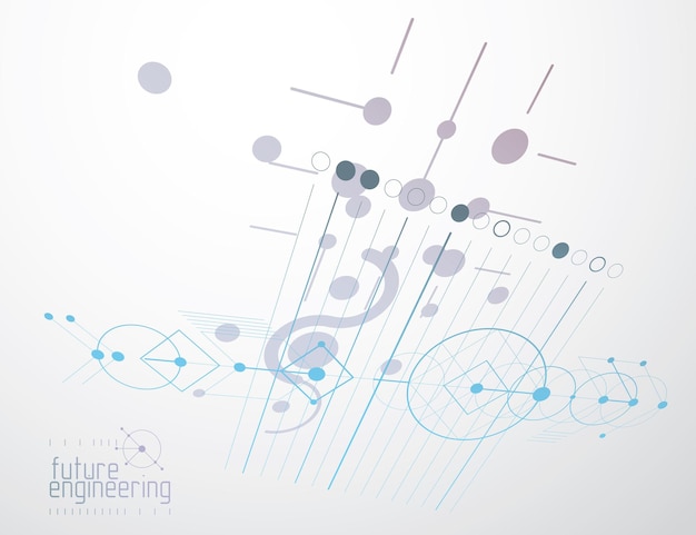 Technical plan, abstract engineering draft for use in graphic and web design. Vector drawing of industrial system created with lines and circles.