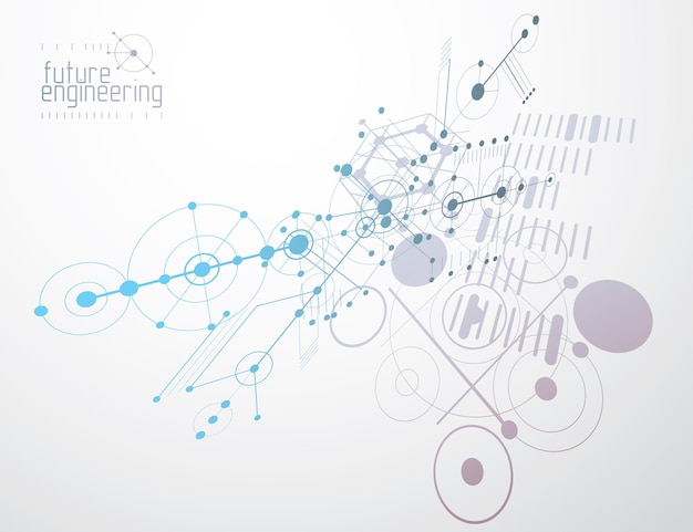 Technical plan, abstract engineering draft for use in graphic and web design. Vector drawing of industrial system created with lines and circles.