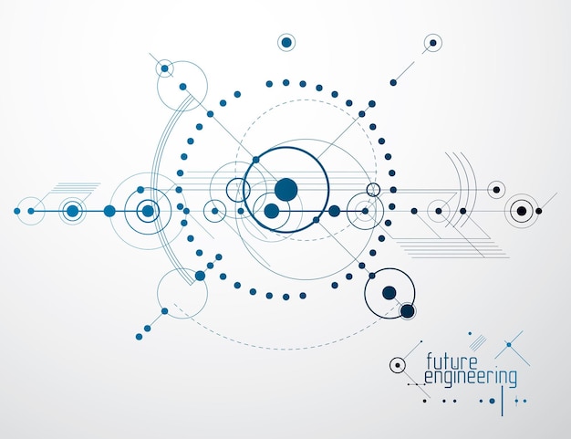 Technical plan, abstract engineering draft for use in graphic and web design. Vector drawing of industrial system created with lines and circles.