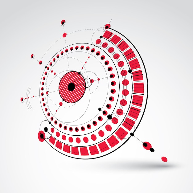 Technical plan, red abstract engineering draft for use in graphic and web design. Perspective vector drawing of industrial system created with mechanical parts and circles.