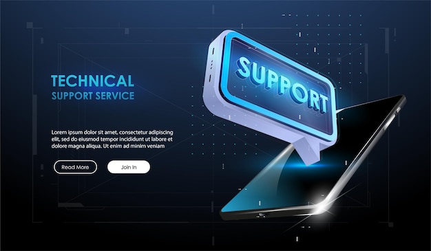 Technical support banner. Creative template with chat bubble in technical style.