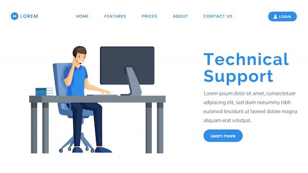 Technical support landing page. Call center and service web banner design.