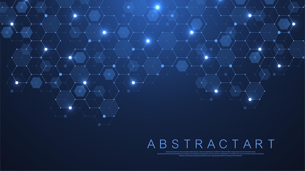 Technology abstract lines and dots connect background with hexagons Hexagons connection digital data and big data concept Hex digital data visualization Vector illustration