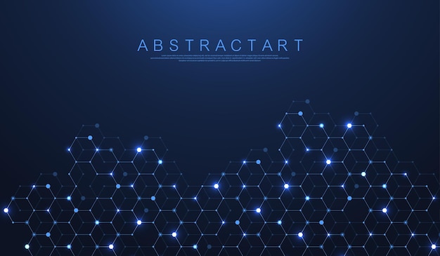 Technology abstract lines and dots connect background with hexagons Hexagons connection digital data and big data concept Hex digital data visualization Vector illustration