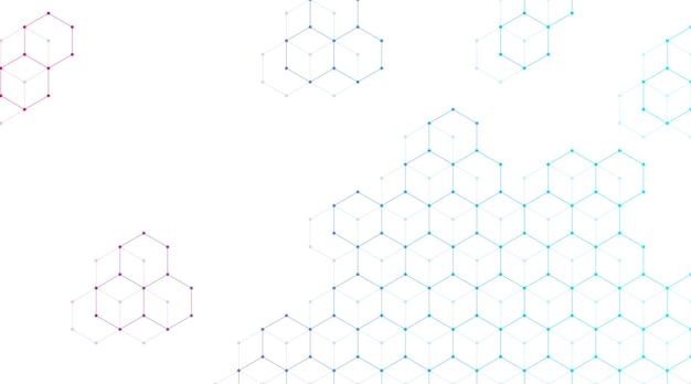 Technology abstract lines and dots connect background with hexagons. Hexagons connection digital data and big data concept. Hex digital data visualization. Vector illustration.