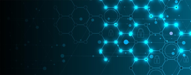 Technology banner design with hexagons abstract background