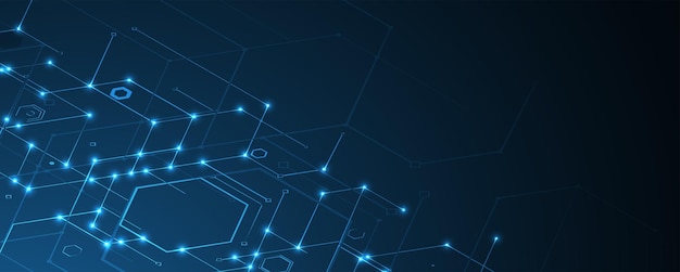 technology banner design with hexagons abstract background