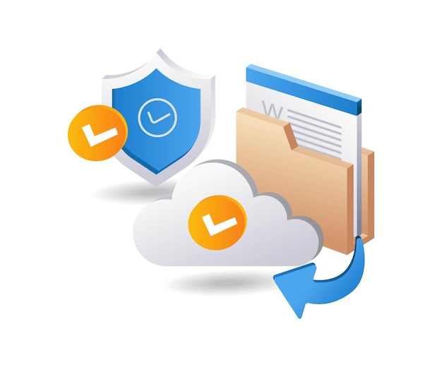 Technology cloud server data security infographic 3d illustration flat isometric