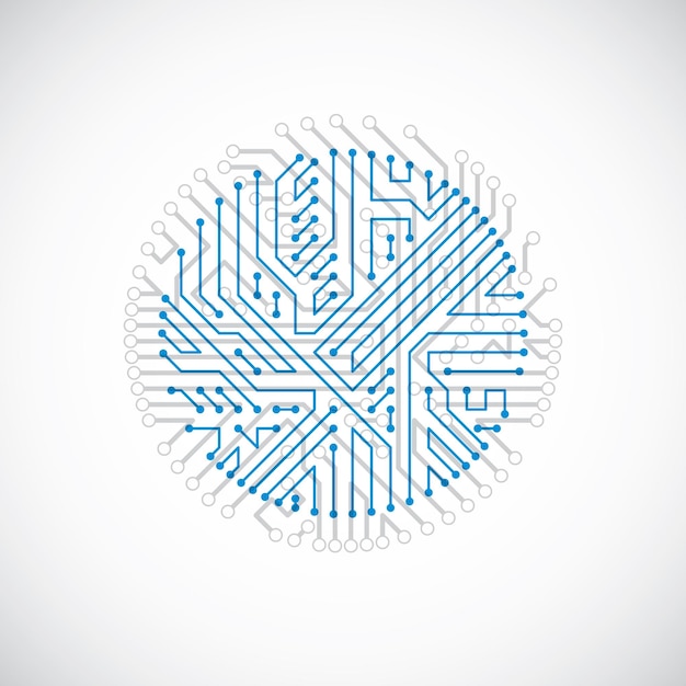 Technology communication cybernetic element. Vector abstract illustration of circuit board in the shape of circle.