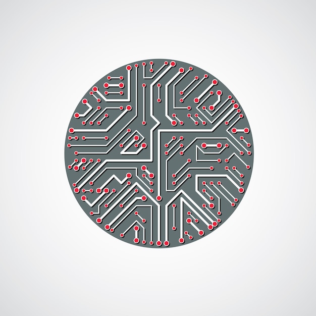 technology communication cybernetic element. vector abstract illustration of circuit board in the shape of circle.