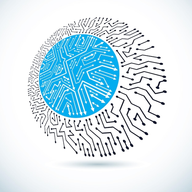 Technology communication round cybernetic element. Vector abstract illustration of circuit board.