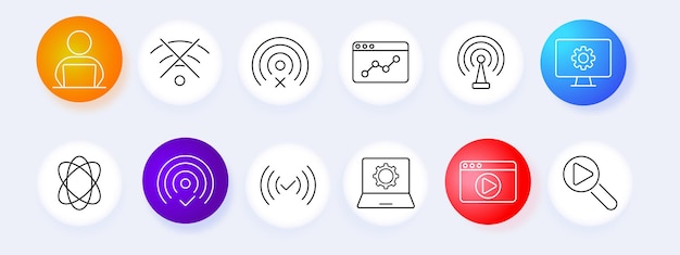 Technology communication set icon Laptop WiFi signal browser network computer online analytics radio website data digital broadcasting connection