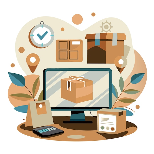 technology concept flat vector style illustration featuring ecommerce design elements