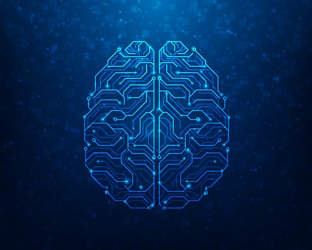 technology digital artificial intelligenc brain circuit on blue background creative thinking idea