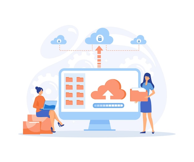 technology file upload backup on cloud server storage concept