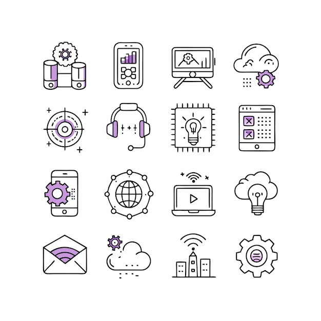 Technology Icon Set Vector Illustration for Documents Websites and Mobile Applications