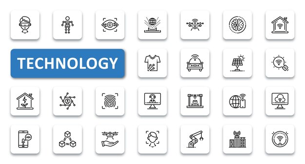 technology icon set vector illustration thin line outline icons