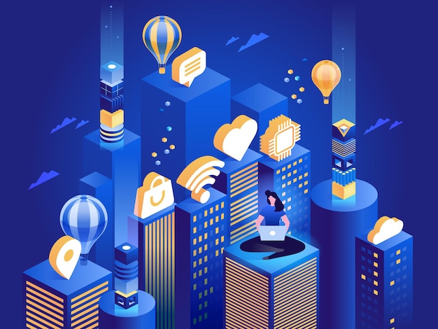 Technology internet and business isometric concept