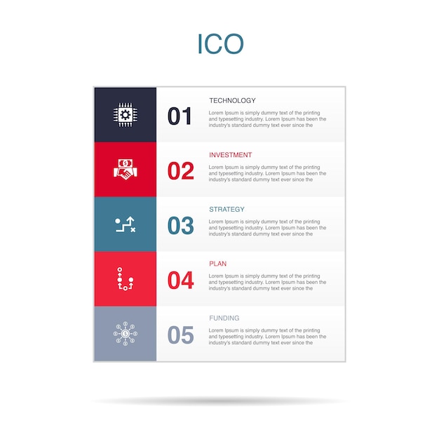 Technology investment strategy plan funding icons Infographic design template Creative concept with 5 steps