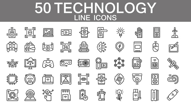 technology line icons ai gadgets and innovation