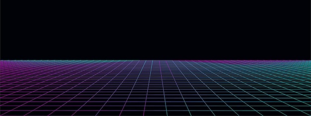 technology perspective grid digital space wireframe landscape blue mesh on a black background