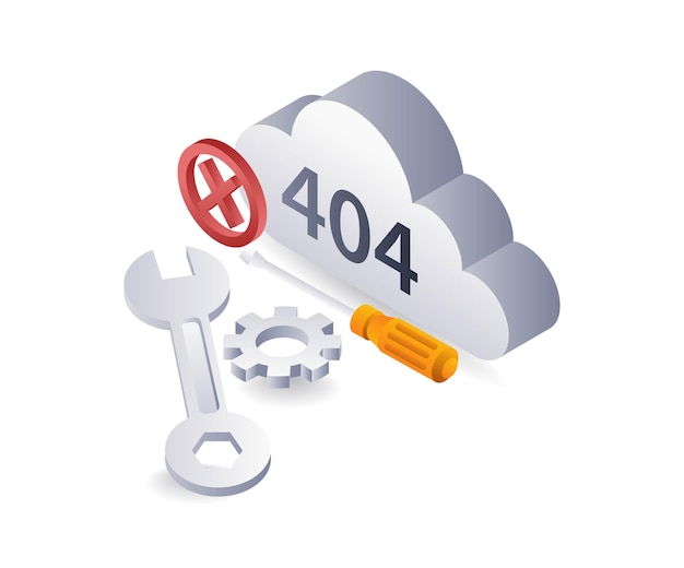 Technology system error code 404 repair cloud symbol flat isometric 3d illustration infographic