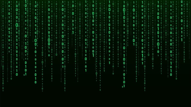 technology vector binary code random falling digits on screen hacked software matrix background