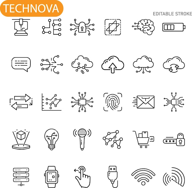 Technova Innovative Technology Icons Digital Gadgets and Network