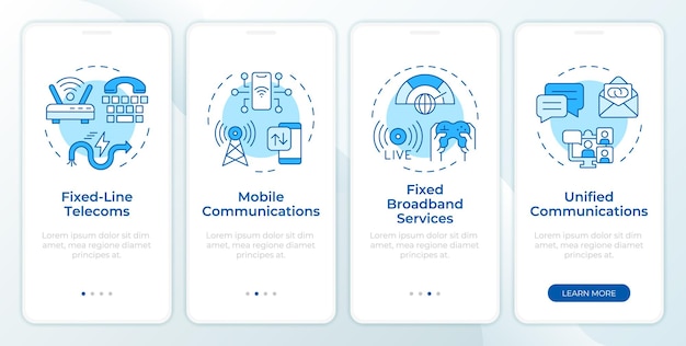 telecom services blue onboarding mobile app screen