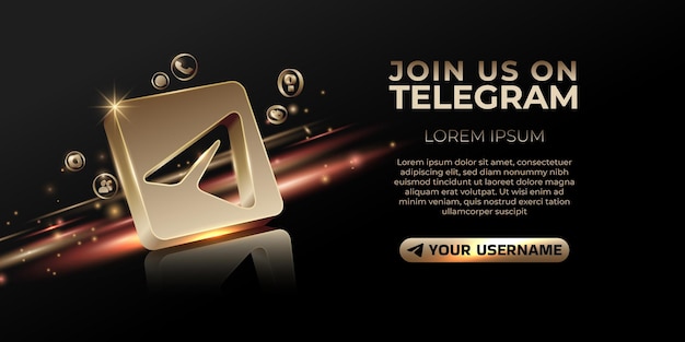 Telegram banner 3d gold icon for business page promotion and social media post