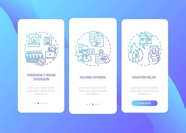 Telemedicine pros onboarding mobile app page screen with concepts
