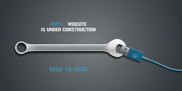 Template 404 error page, banner with not found message. Failure, lost warning text background with wrench tool for website error 404 concept design element.