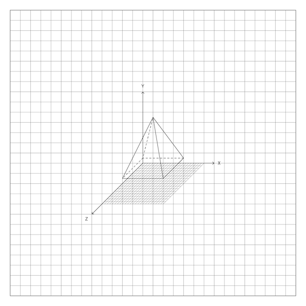 tetrahedral pyramid on coordinate grid on notebook