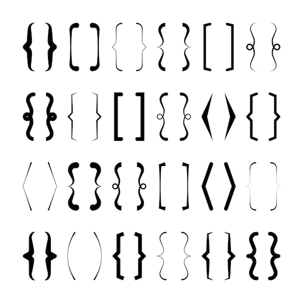 Text brackets collection black quotation box Curly square and corner parentheses Vintage typographical symbol calligraphic quote frame Doodle lettering element Vector illustration