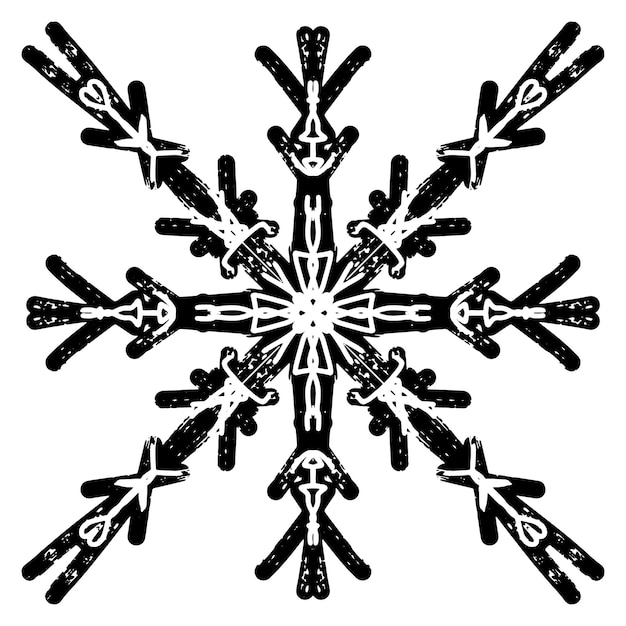 Textured black symmetrical element in linocut style vector element