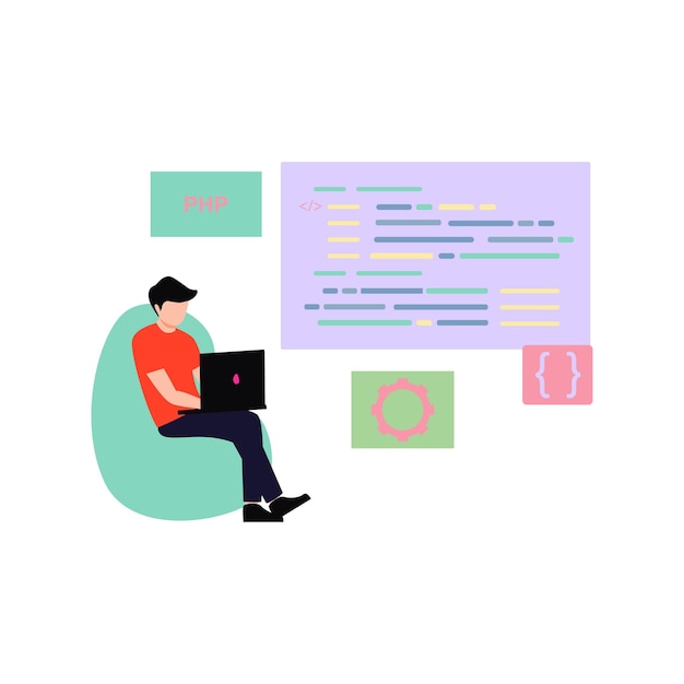 the boy is doing software programming