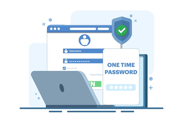 The concept of logging into a website or application using two steps or Twostep authentication