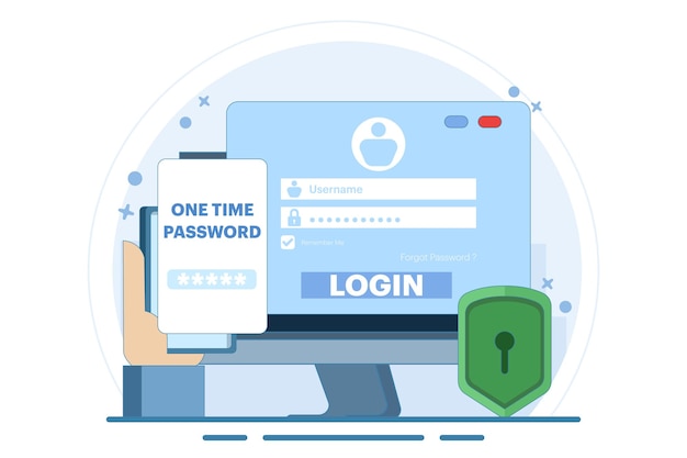 The concept of logging into a website or application using two steps or Twostep authentication