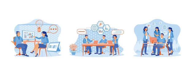 The excited woman sharing business ideas Three different business people are sitting in the office