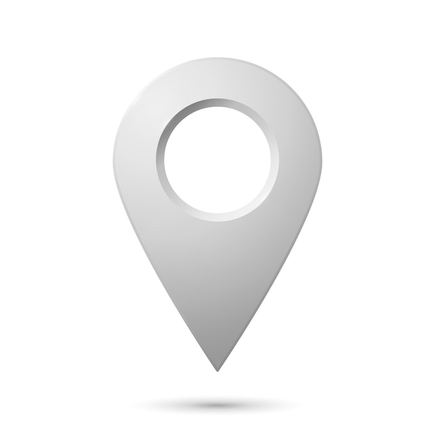 The geolocation icon is silver with highlights and shadows on a white background