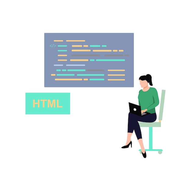 the girl is coding html