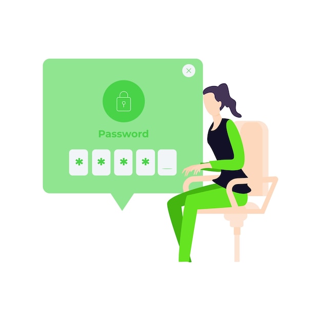 The girl is typing the password