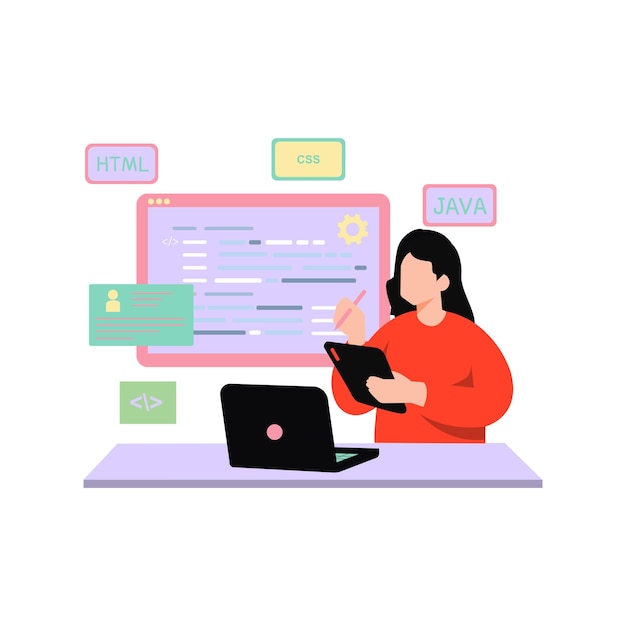 the girl is working on coding's
