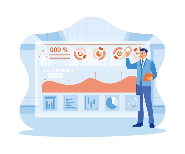 the graphical interface shows sales reports profit graphs and stock market analysis